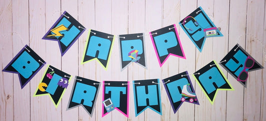 80s Theme Happy Birthday Banner