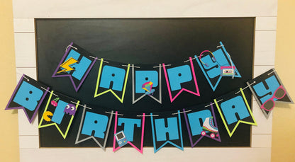 80s Theme Happy Birthday Banner